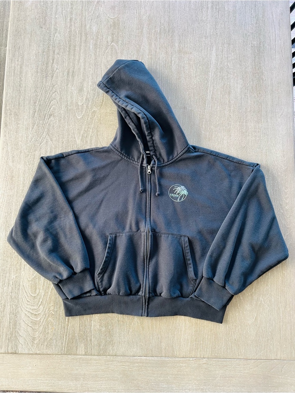 Vans Women’s Black Oversized Full-Zip Hoodie with Palm Tree